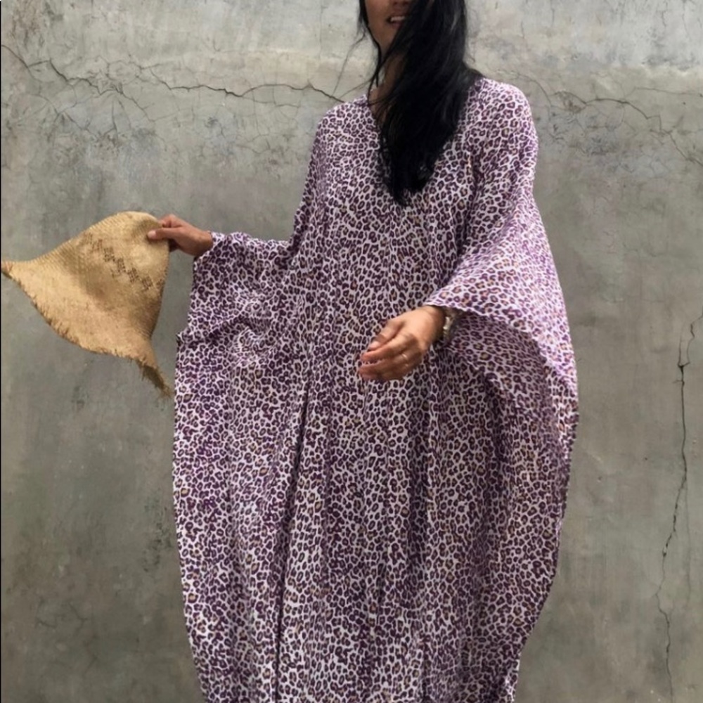 Handmade Kaftan one size fits most purple leopard